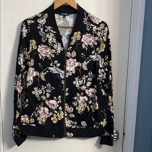 Torrid Black Floral Bomber Jacket with Satin Sheen